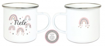 ♥ Becher Tasse Emaillebecher ganz viele Regenbogen, Mädchen, Einschulung KITA Wunschname, Dankeschön, Geburtstag, Abschied, Jubiläum, Geschenk, Kommunion, Firmung Konfirmation, Becher von Lüttentüddel